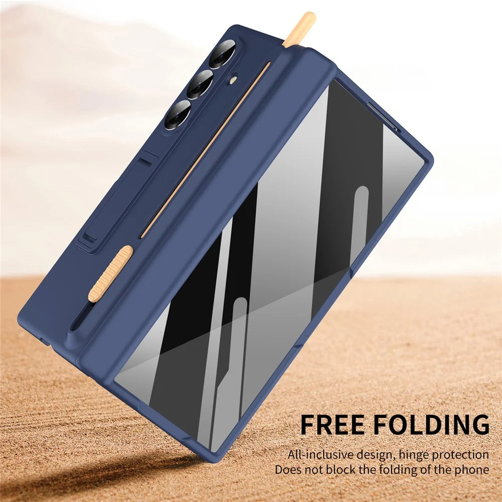 For Samsung Galaxy Z Fold8 Ultra Kickstand Case Hinge Protection PC Phone Cover with Screen Protector and Stylus Pen - Sapphire - 6