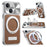 For iPhone 15 Magnetic Case Kickstand TPU+PC+PU Leather Litchi Texture Phone Back Cover - Brown - 1