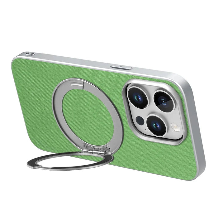 For iPhone 15 Pro Max Magnetic Case Ring Kickstand Fine Grid Texture Leather + PC + TPU Phone Cover - Green - 5