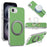 For iPhone 16e  /  17e Magnetic Case Ring Kickstand Fine Grid Texture Leather + PC + TPU Phone Cover - Green - 1