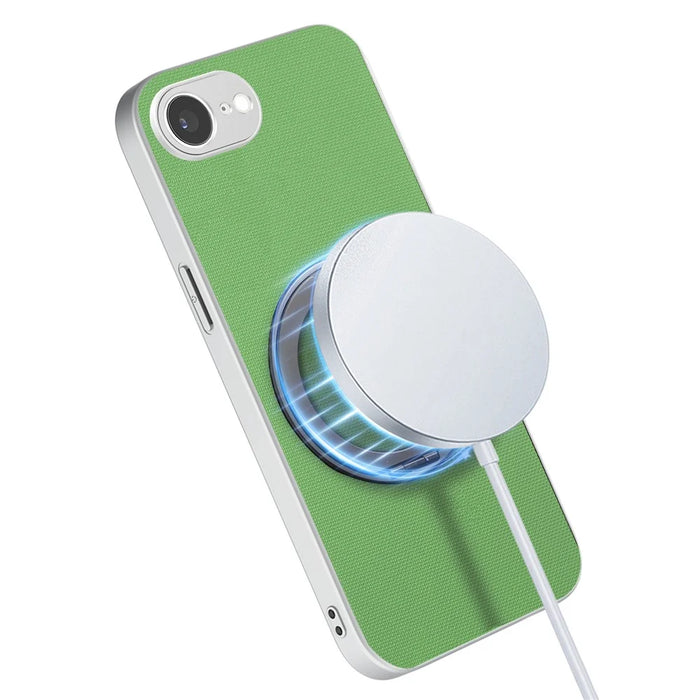 For iPhone 16e  /  17e Magnetic Case Ring Kickstand Fine Grid Texture Leather + PC + TPU Phone Cover - Green - 5