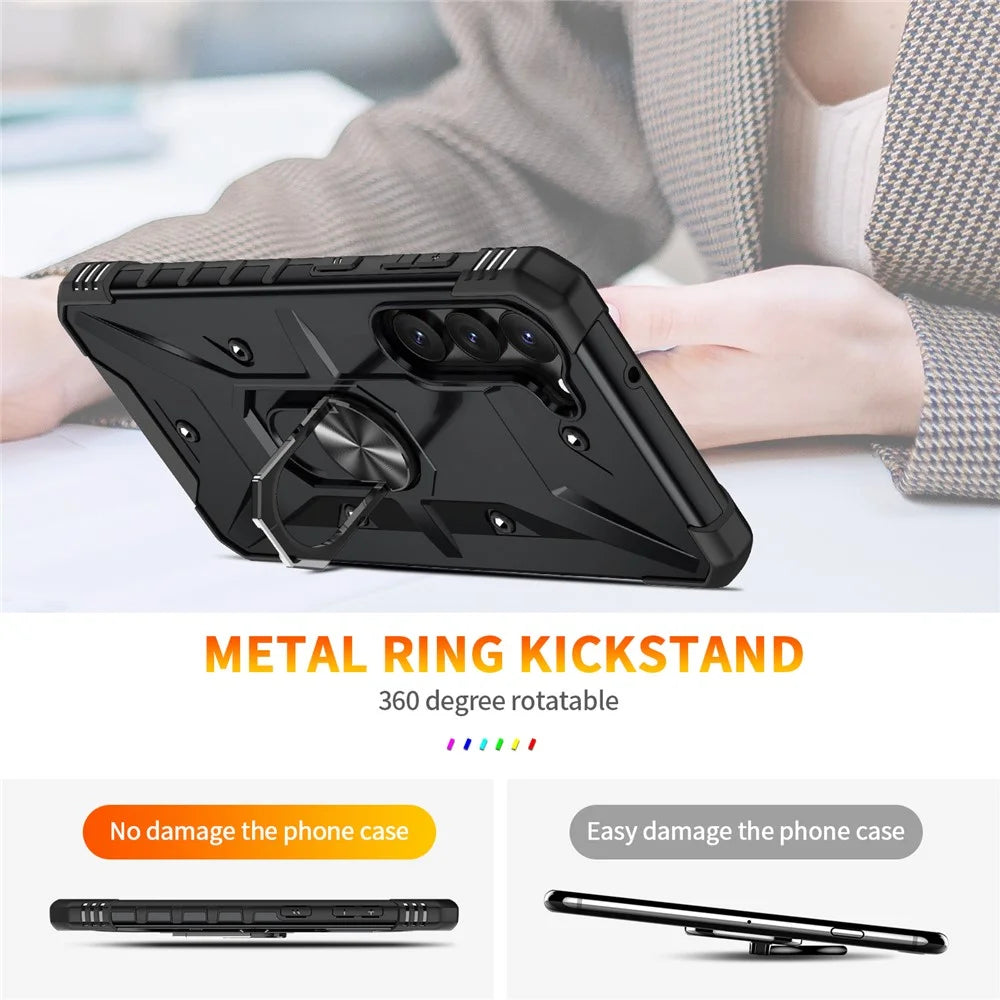 For Samsung Galaxy S23+ Ring Car Mount Kickstand Phone Case Military-Grade Drop-proof Hard PC Soft TPU Hybrid Cover - Black - 7