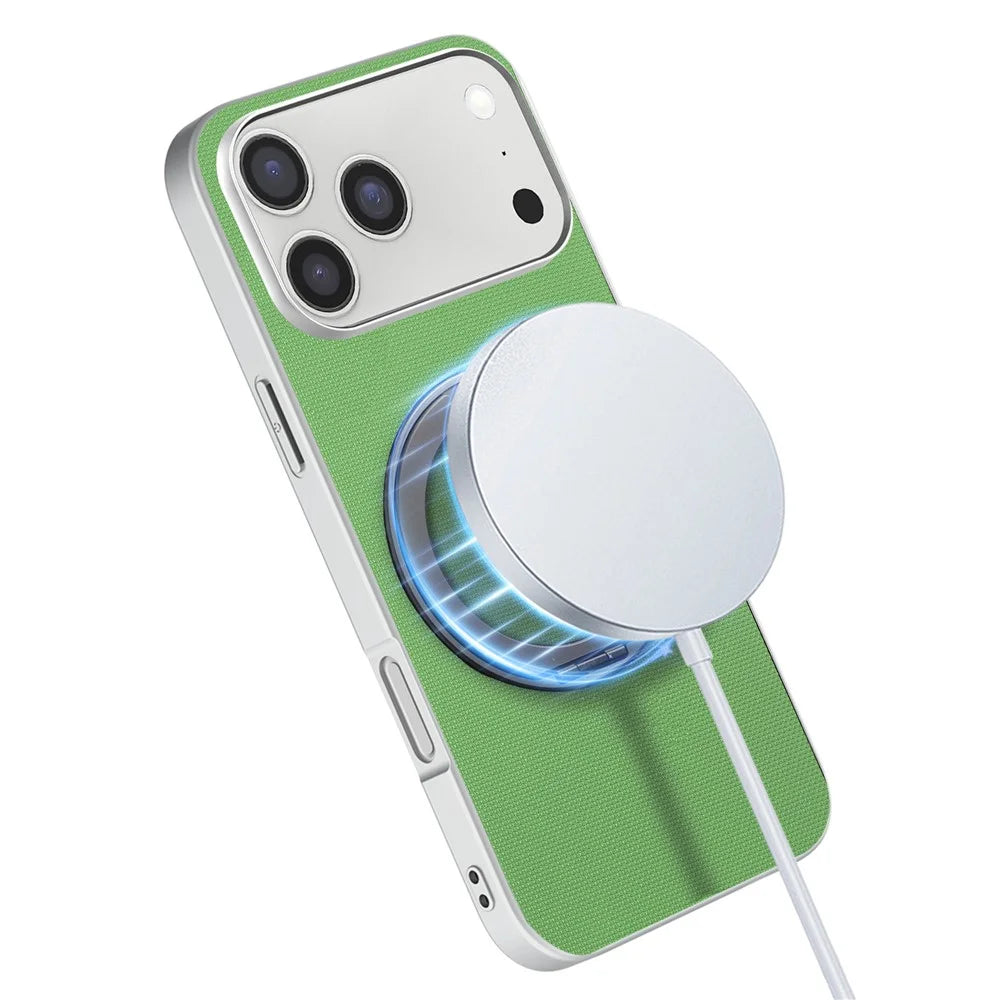 For iPhone 17 Pro Max Magnetic Case Ring Kickstand Fine Grid Texture Leather + PC + TPU Phone Cover - Green - 5