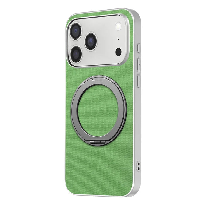 For iPhone 17 Pro Magnetic Case Ring Kickstand Fine Grid Texture Leather + PC + TPU Phone Cover - Green - 2