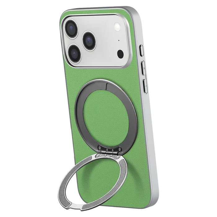 For iPhone 17 Pro Magnetic Case Ring Kickstand Fine Grid Texture Leather + PC + TPU Phone Cover - Green - 3