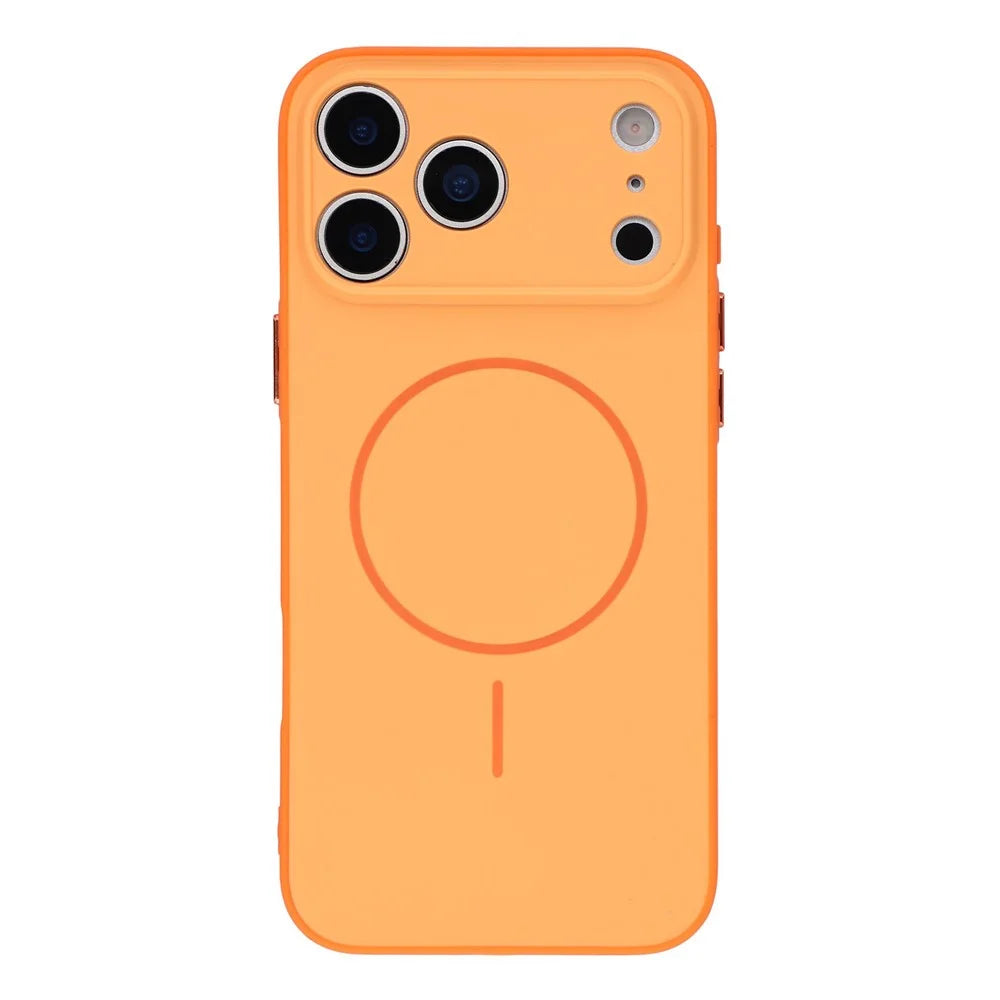 For iPhone 17 Pro Max Magnetic Case TPU + PC Shockproof Phone Cover with Electroplated Buttons - Orange - 2