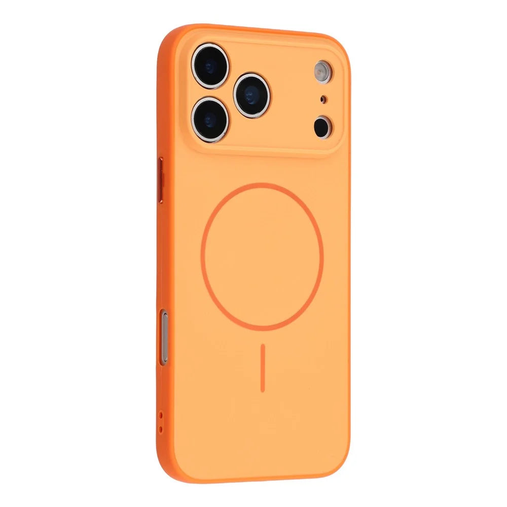 For iPhone 17 Pro Magnetic Case TPU + PC Shockproof Phone Cover with Electroplated Buttons - Orange - 1