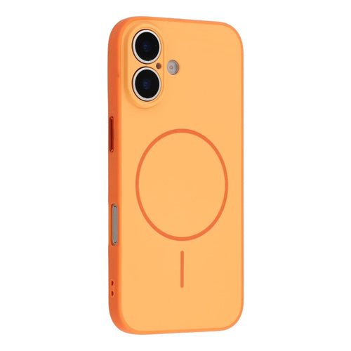 For iPhone 16 Magnetic Case TPU + PC Shockproof Phone Cover with Electroplated Buttons - Orange - 1