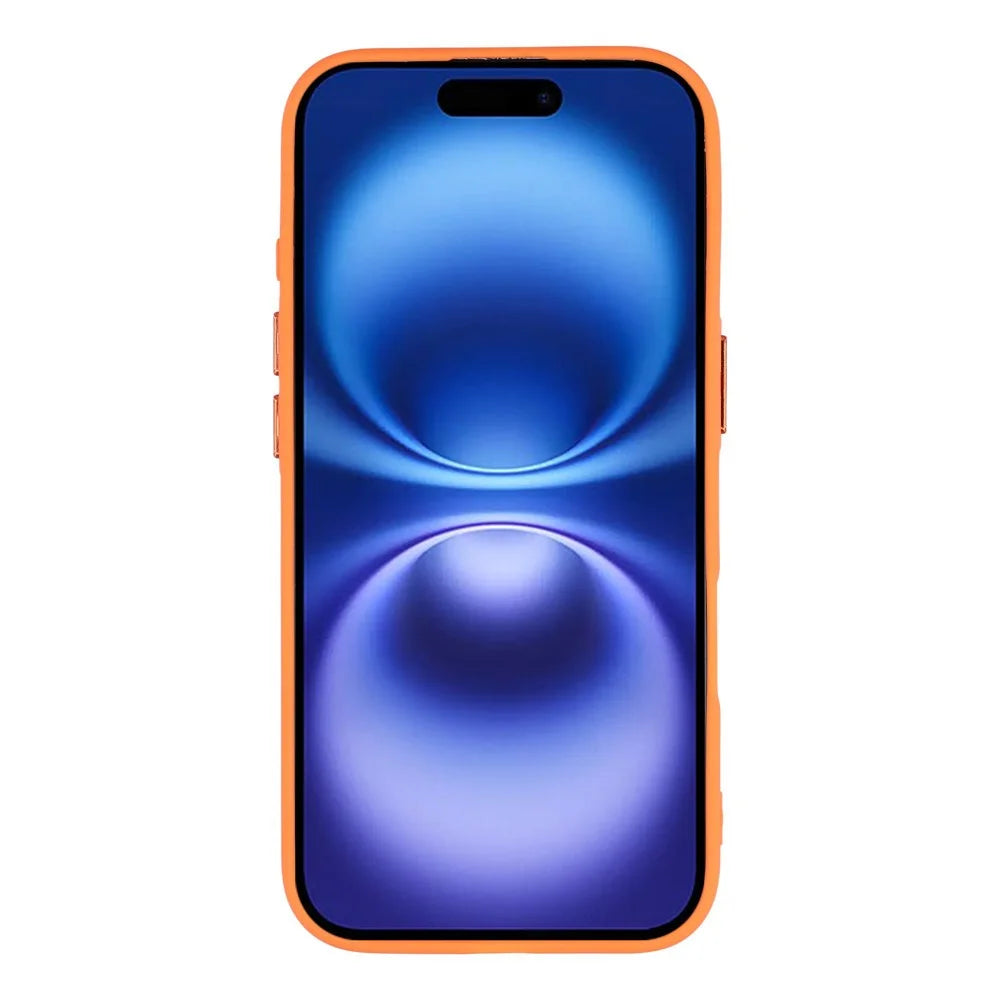 For iPhone 16 Magnetic Case TPU + PC Shockproof Phone Cover with Electroplated Buttons - Orange - 3