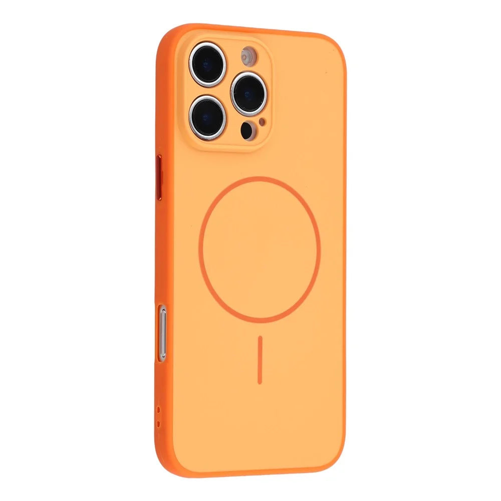For iPhone 16 Pro Magnetic Case TPU + PC Shockproof Phone Cover with Electroplated Buttons - Orange - 1