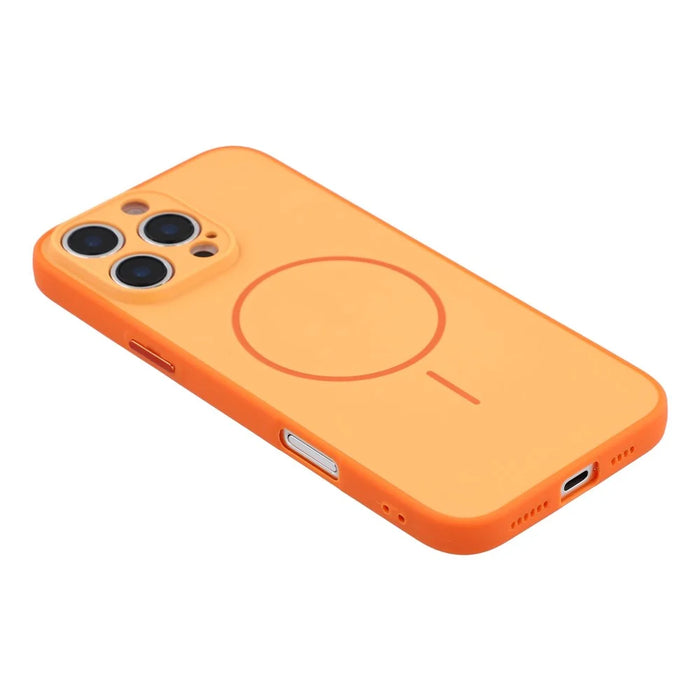 For iPhone 16 Pro Magnetic Case TPU + PC Shockproof Phone Cover with Electroplated Buttons - Orange - 4
