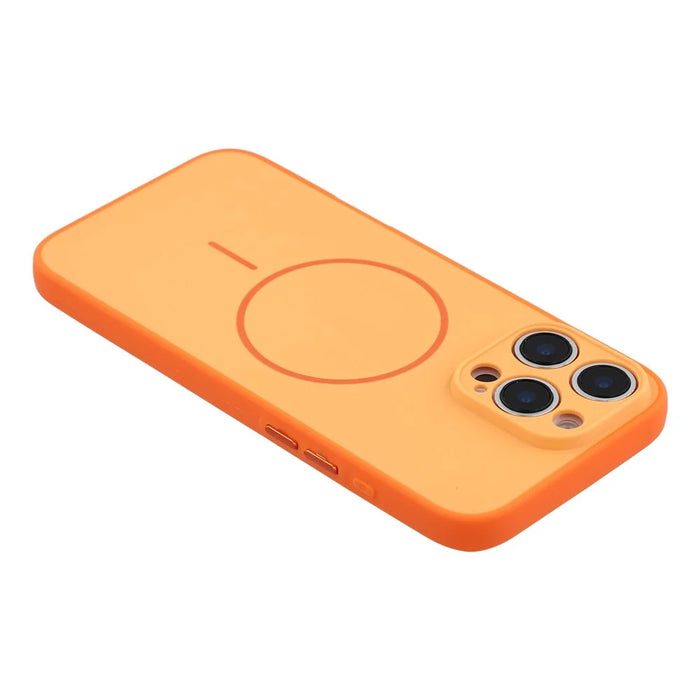 For iPhone 16 Pro Magnetic Case TPU + PC Shockproof Phone Cover with Electroplated Buttons - Orange - 5