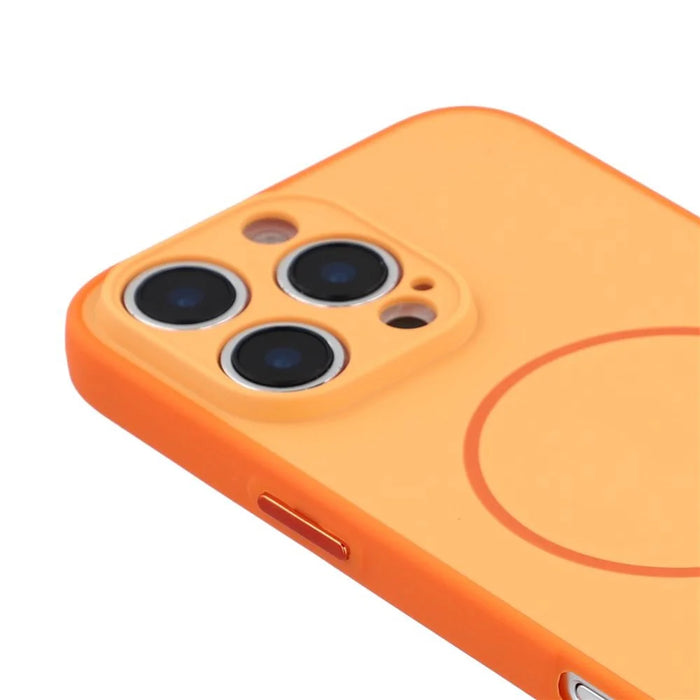 For iPhone 16 Pro Magnetic Case TPU + PC Shockproof Phone Cover with Electroplated Buttons - Orange - 6