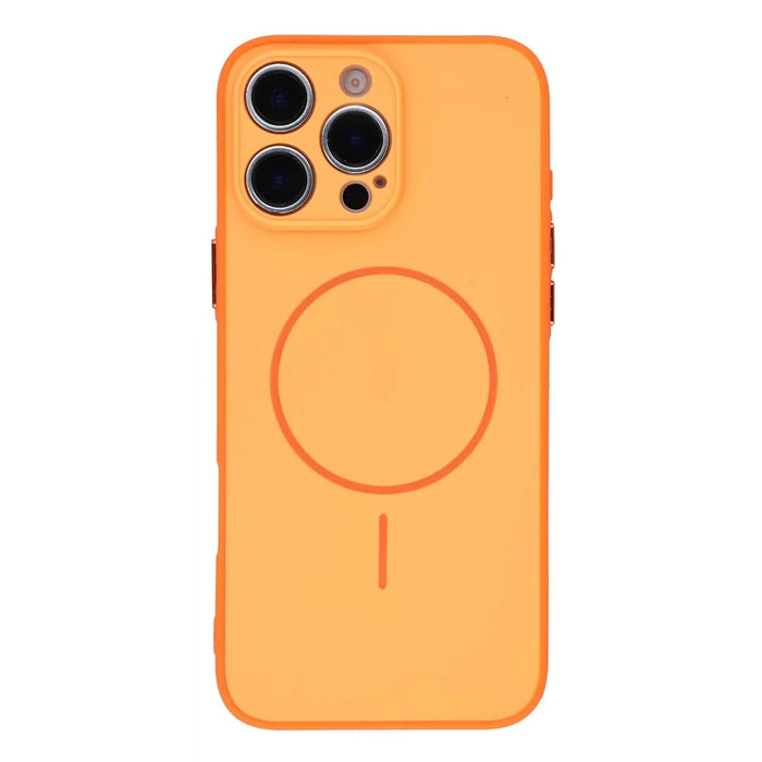For iPhone 16 Pro Max Magnetic Case TPU + PC Shockproof Phone Cover with Electroplated Buttons - Orange - 2