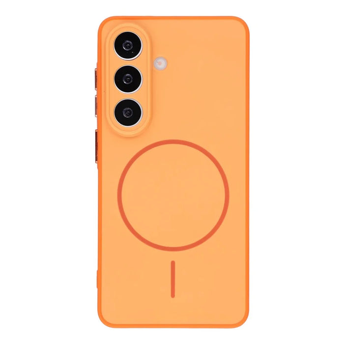 For Samsung Galaxy S25 FE Magnetic Case TPU + PC Shockproof Phone Cover with Electroplated Buttons - Orange - 2
