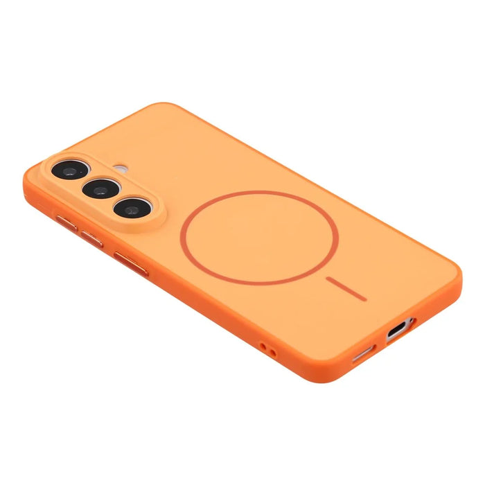 For Samsung Galaxy S25 FE Magnetic Case TPU + PC Shockproof Phone Cover with Electroplated Buttons - Orange - 4