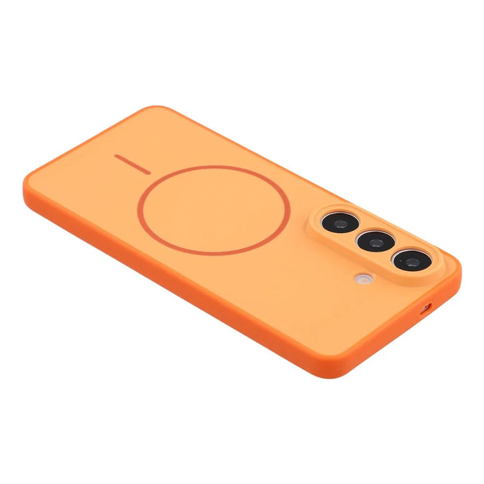 For Samsung Galaxy S25 FE Magnetic Case TPU + PC Shockproof Phone Cover with Electroplated Buttons - Orange - 5
