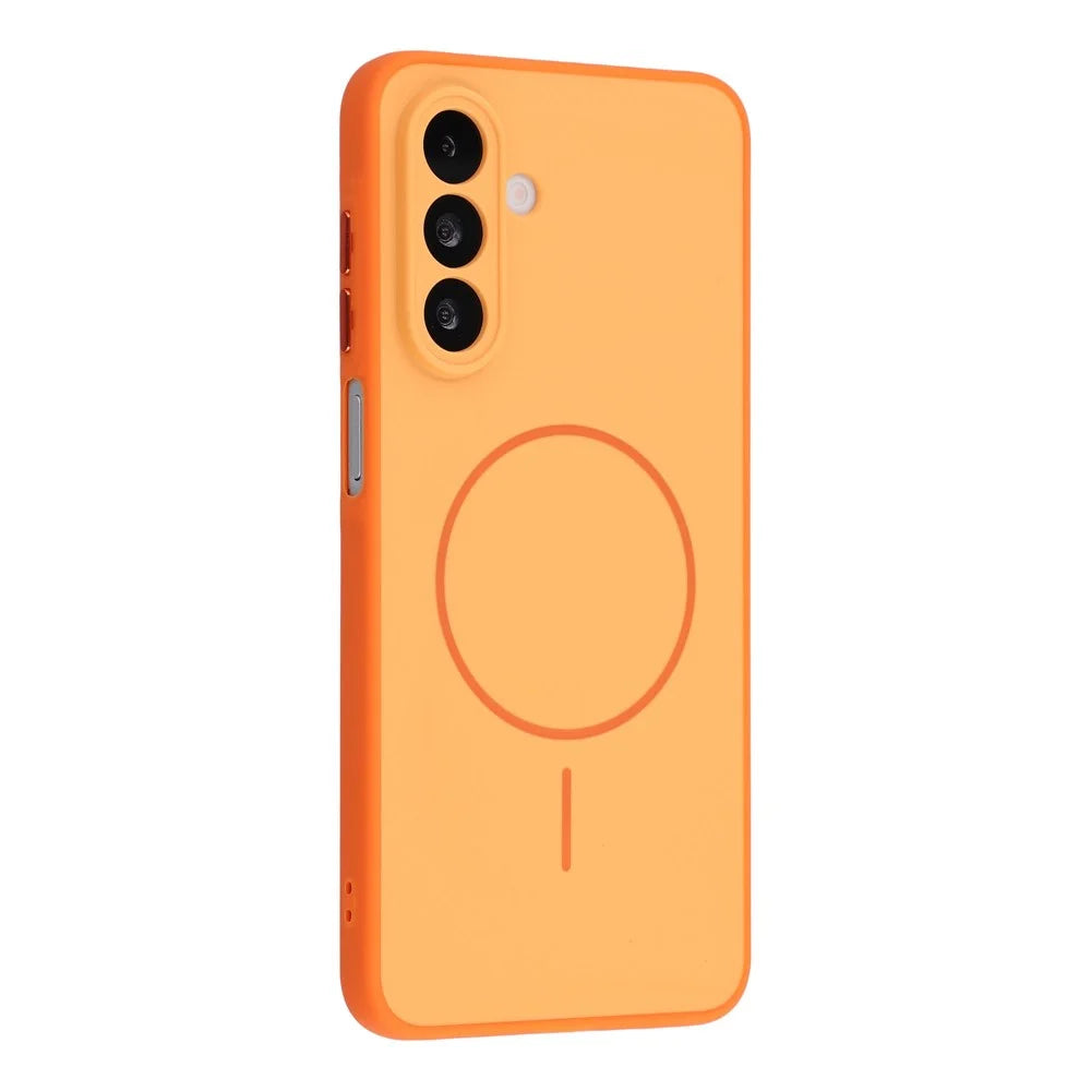 For Samsung Galaxy A18 5G / A18 4G / A17 5G / A17 4G Magnetic Case TPU + PC Shockproof Phone Cover with Electroplated Buttons - Orange - 1
