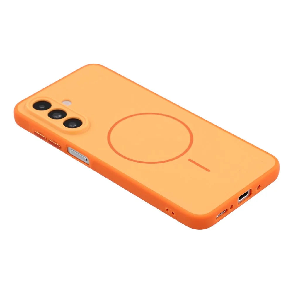 For Samsung Galaxy A18 5G / A18 4G / A17 5G / A17 4G Magnetic Case TPU + PC Shockproof Phone Cover with Electroplated Buttons - Orange - 4