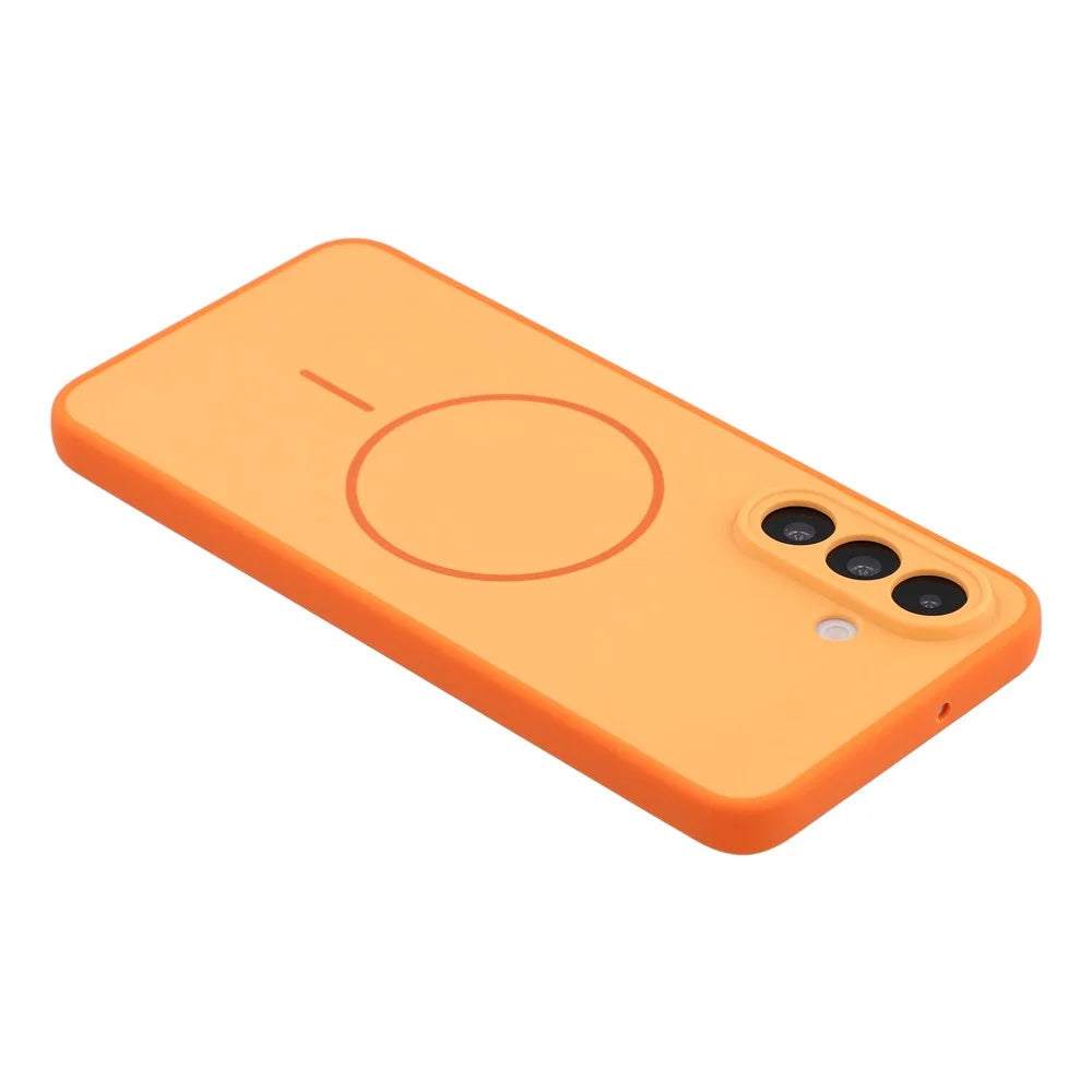 For Samsung Galaxy A18 5G / A18 4G / A17 5G / A17 4G Magnetic Case TPU + PC Shockproof Phone Cover with Electroplated Buttons - Orange - 5