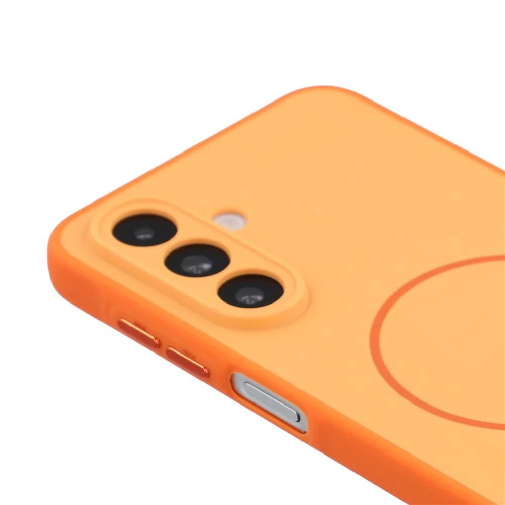 For Samsung Galaxy A18 5G / A18 4G / A17 5G / A17 4G Magnetic Case TPU + PC Shockproof Phone Cover with Electroplated Buttons - Orange - 6