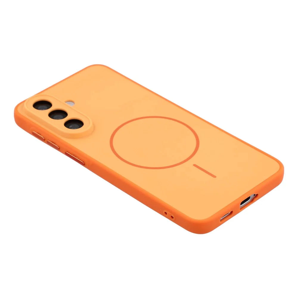 For Samsung Galaxy A37 5G Magnetic Case TPU + PC Shockproof Phone Cover with Electroplated Buttons - Orange - 4