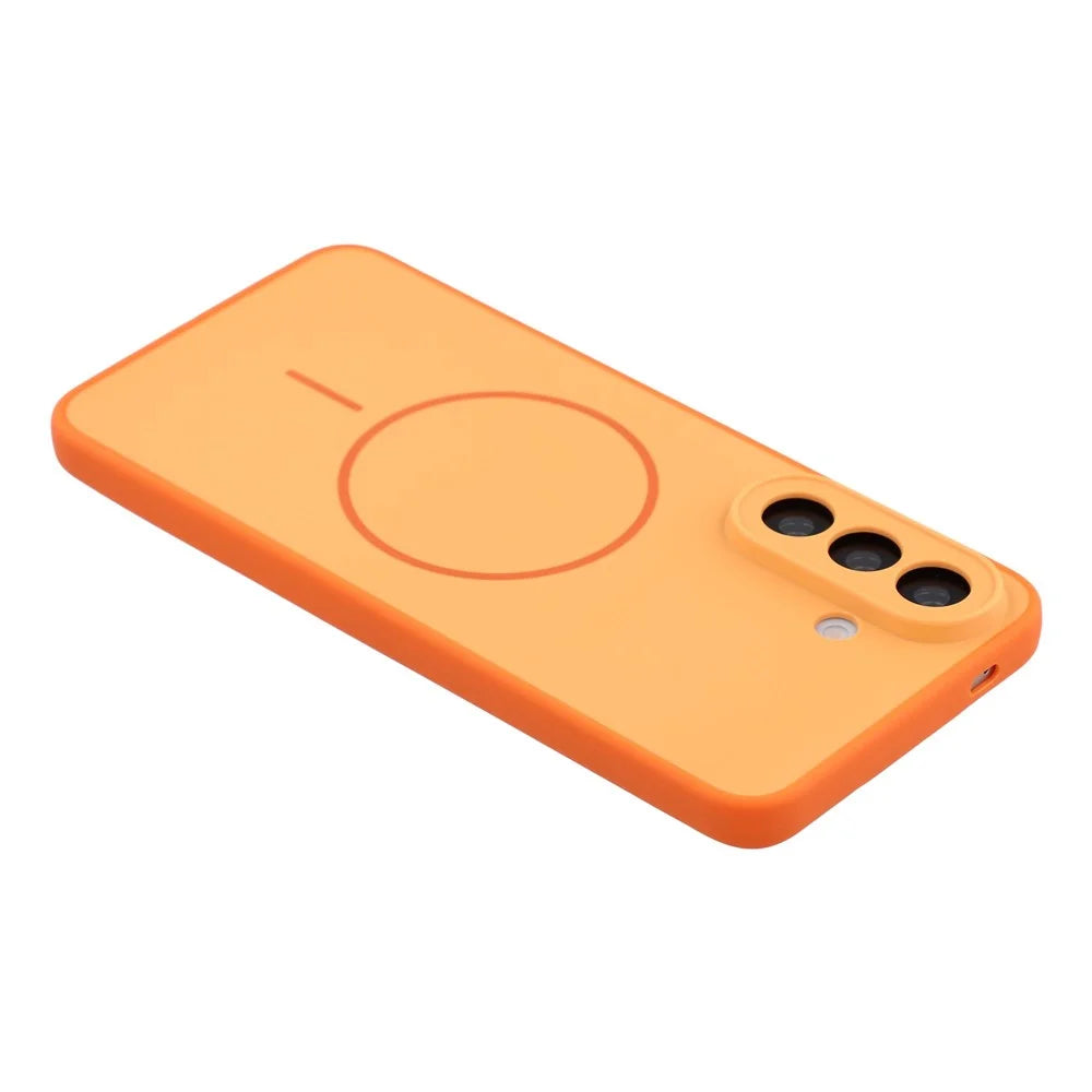 For Samsung Galaxy A37 5G Magnetic Case TPU + PC Shockproof Phone Cover with Electroplated Buttons - Orange - 5