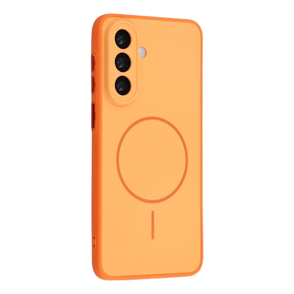 For Samsung Galaxy A57 5G Magnetic Case TPU + PC Shockproof Phone Cover with Electroplated Buttons - Orange - 1