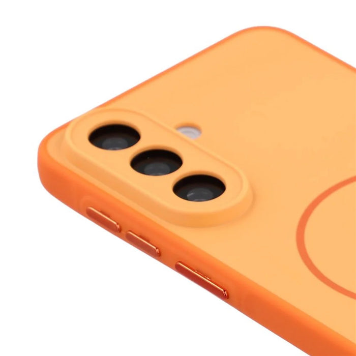 For Samsung Galaxy A57 5G Magnetic Case TPU + PC Shockproof Phone Cover with Electroplated Buttons - Orange - 6