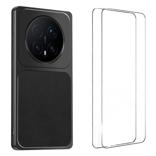 WANLONFENG XYP Series for Honor Magic8 Pro 5G Case Lambskin Texture Shockproof PC TPU Hybrid Protective Cover with 2Pcs Tempered Glass Film - Black - 1
