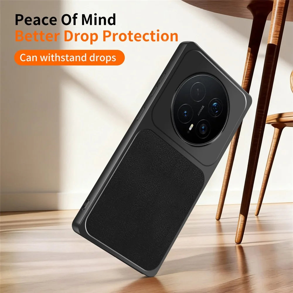 WANLONFENG XYP Series for Honor Magic8 Pro 5G Case Lambskin Texture Shockproof PC TPU Hybrid Protective Cover with 2Pcs Tempered Glass Film - Black - 3