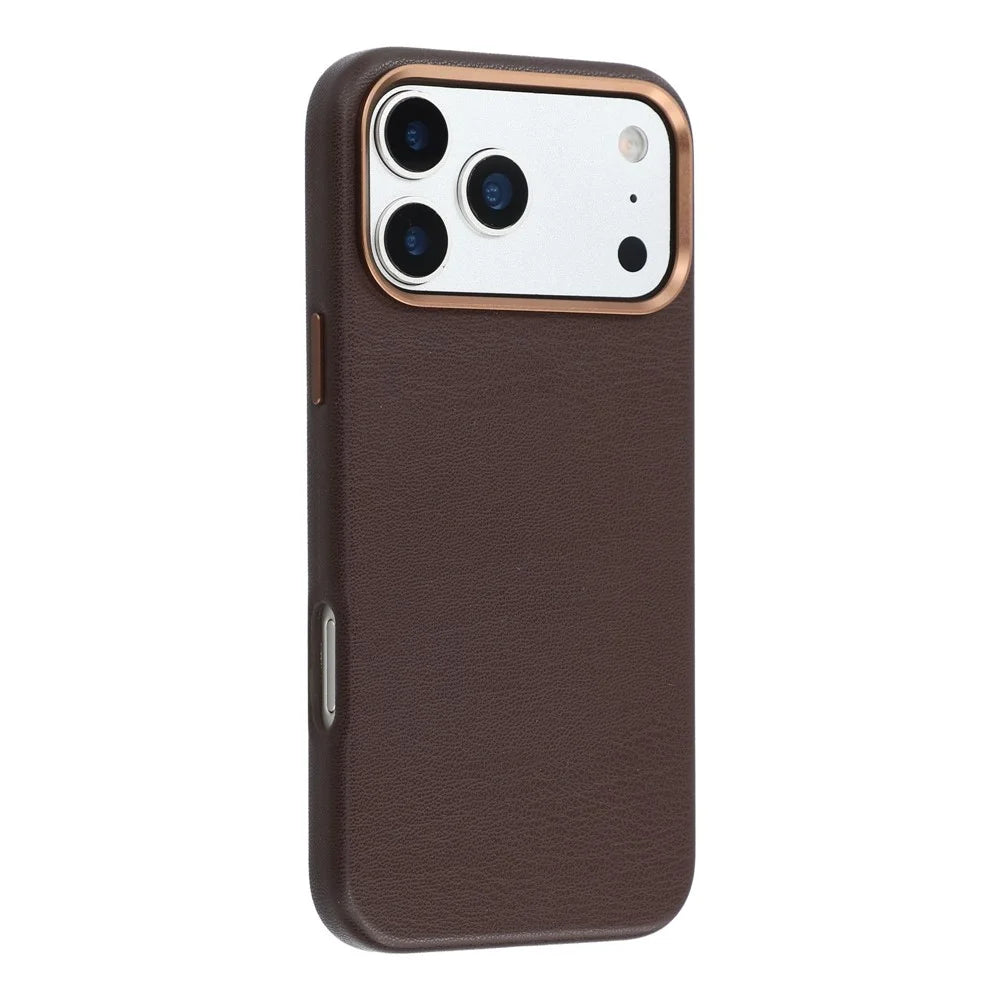 For iPhone 18 Pro / 17 Pro Magnetic Case Eco-Friendly Bio-Based Leather Phone Back Cover GRS Certified - Dark Brown - 3