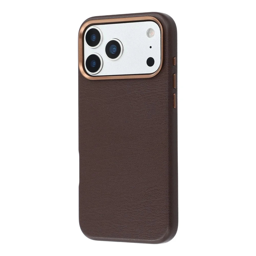 For iPhone 18 Pro / 17 Pro Magnetic Case Eco-Friendly Bio-Based Leather Phone Back Cover GRS Certified - Dark Brown - 4