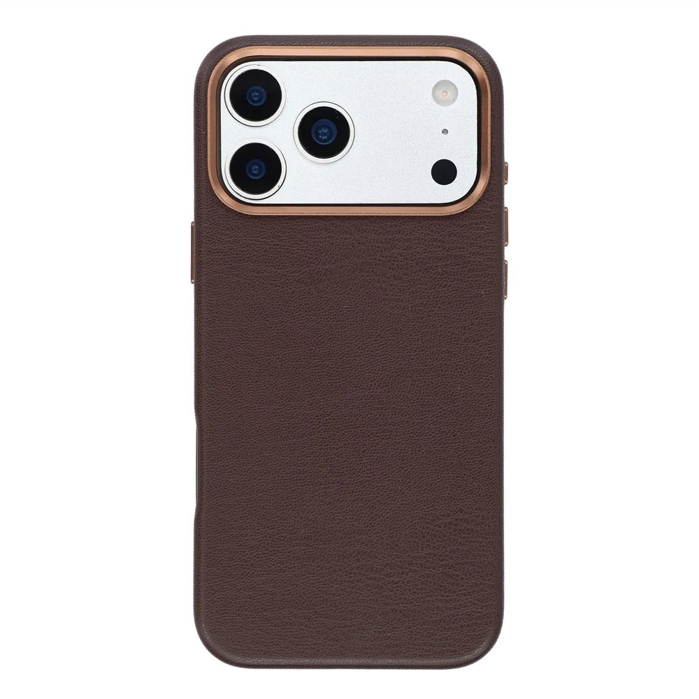 For iPhone 18 Pro Max / 17 Pro Max Magnetic Case Eco-Friendly Bio-Based Leather Phone Back Cover GRS Certified - Dark Brown - 1