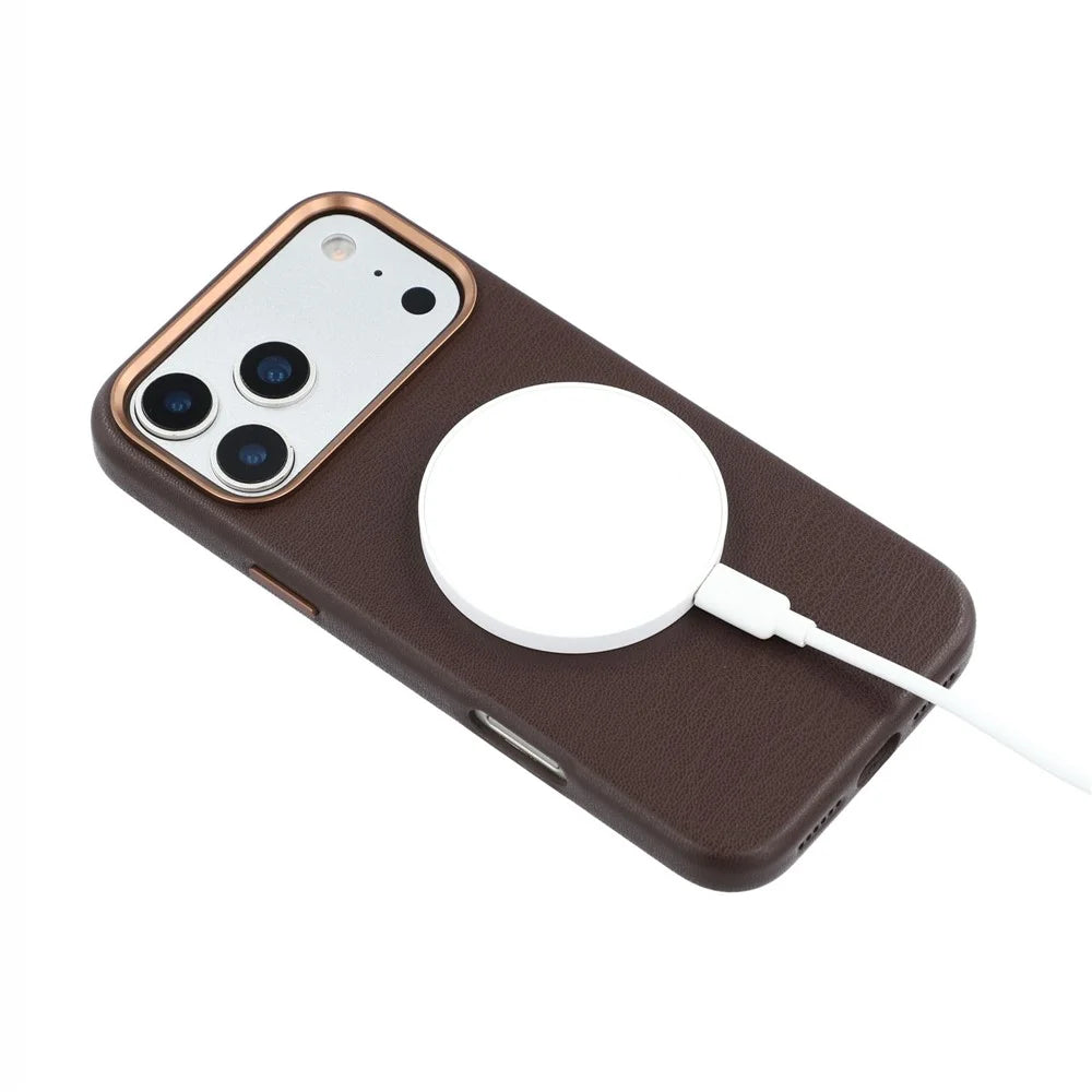 For iPhone 18 Pro Max / 17 Pro Max Magnetic Case Eco-Friendly Bio-Based Leather Phone Back Cover GRS Certified - Dark Brown - 5