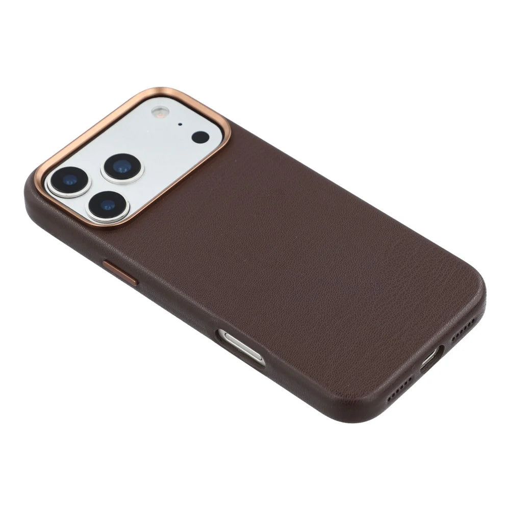 For iPhone 18 Pro Max / 17 Pro Max Magnetic Case Eco-Friendly Bio-Based Leather Phone Back Cover GRS Certified - Dark Brown - 6
