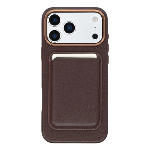 For iPhone 18 Pro Max / 17 Pro Max Magnetic Case with Card Holder Bio-Based Leather Phone Back Cover GRS Certified - Dark Brown - 1