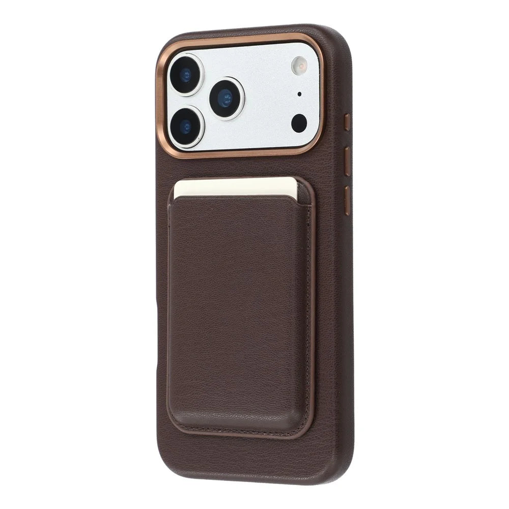 For iPhone 18 Pro Max / 17 Pro Max Magnetic Case with Card Holder Bio-Based Leather Phone Back Cover GRS Certified - Dark Brown - 4