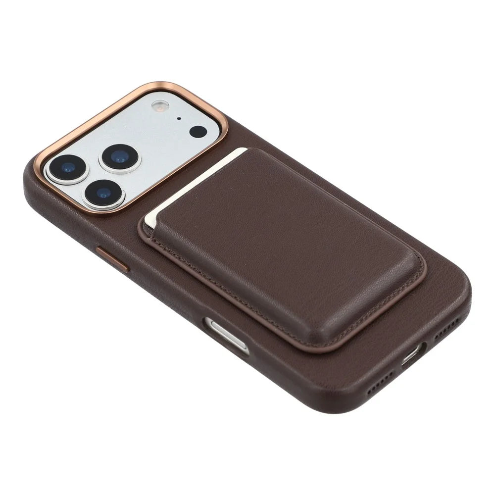 For iPhone 18 Pro Max / 17 Pro Max Magnetic Case with Card Holder Bio-Based Leather Phone Back Cover GRS Certified - Dark Brown - 5