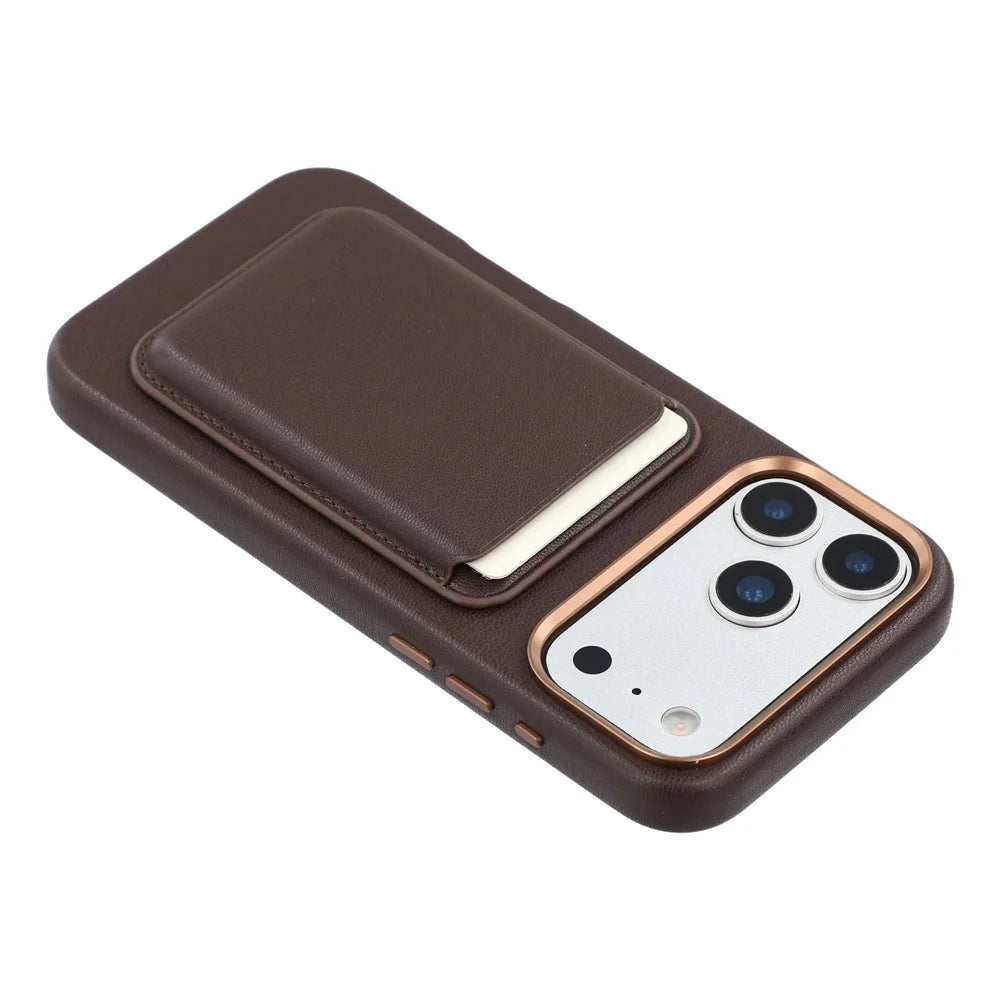 For iPhone 18 Pro Max / 17 Pro Max Magnetic Case with Card Holder Bio-Based Leather Phone Back Cover GRS Certified - Dark Brown - 6
