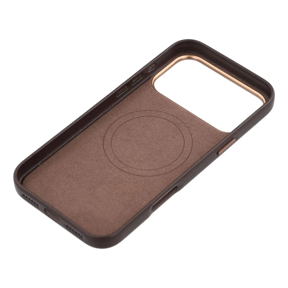 For iPhone 18 Pro Max / 17 Pro Max Magnetic Case with Card Holder Bio-Based Leather Phone Back Cover GRS Certified - Dark Brown - 7