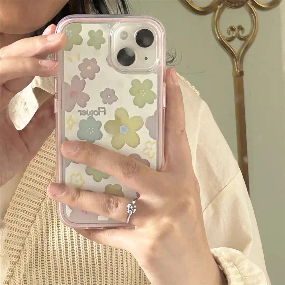 For iPhone 14 Case Colorful Floral Pattern Soft TPU Shockproof Phone Cover - Pink - 3