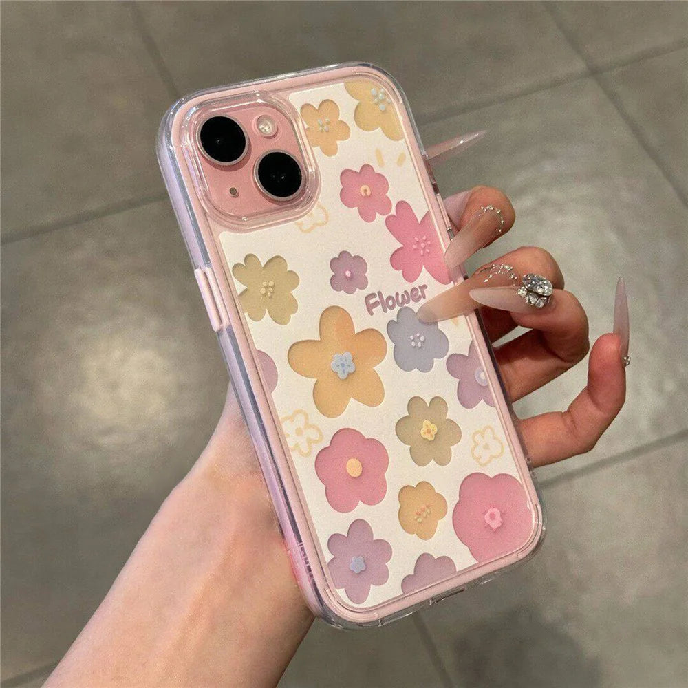 For iPhone 15 Case Colorful Floral Pattern Soft TPU Shockproof Phone Cover - Pink - 1