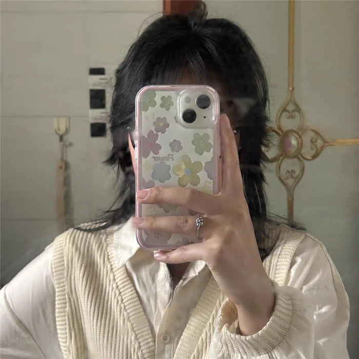 For iPhone 15 Case Colorful Floral Pattern Soft TPU Shockproof Phone Cover - Pink - 4