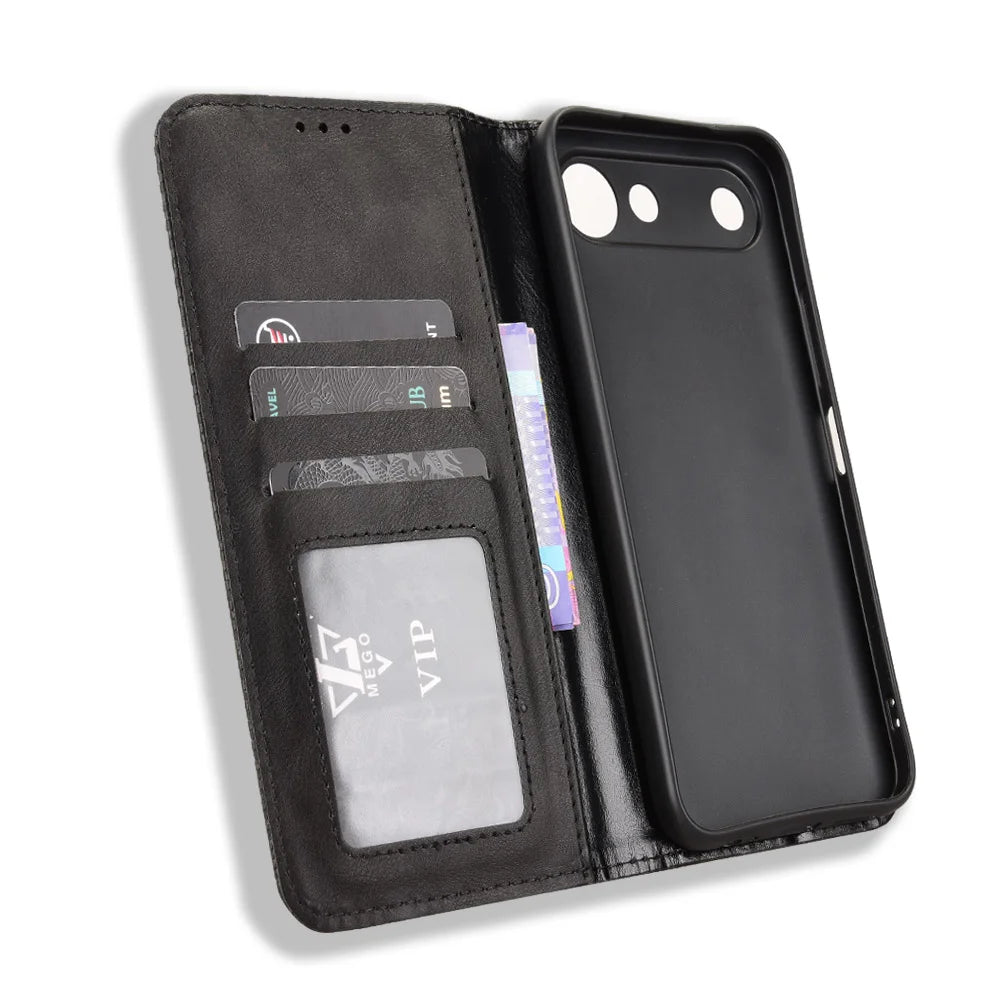For TECNO Spark 50 5G Leather Case Wallet Stand Retro Texture Phone Cover - Black - 5