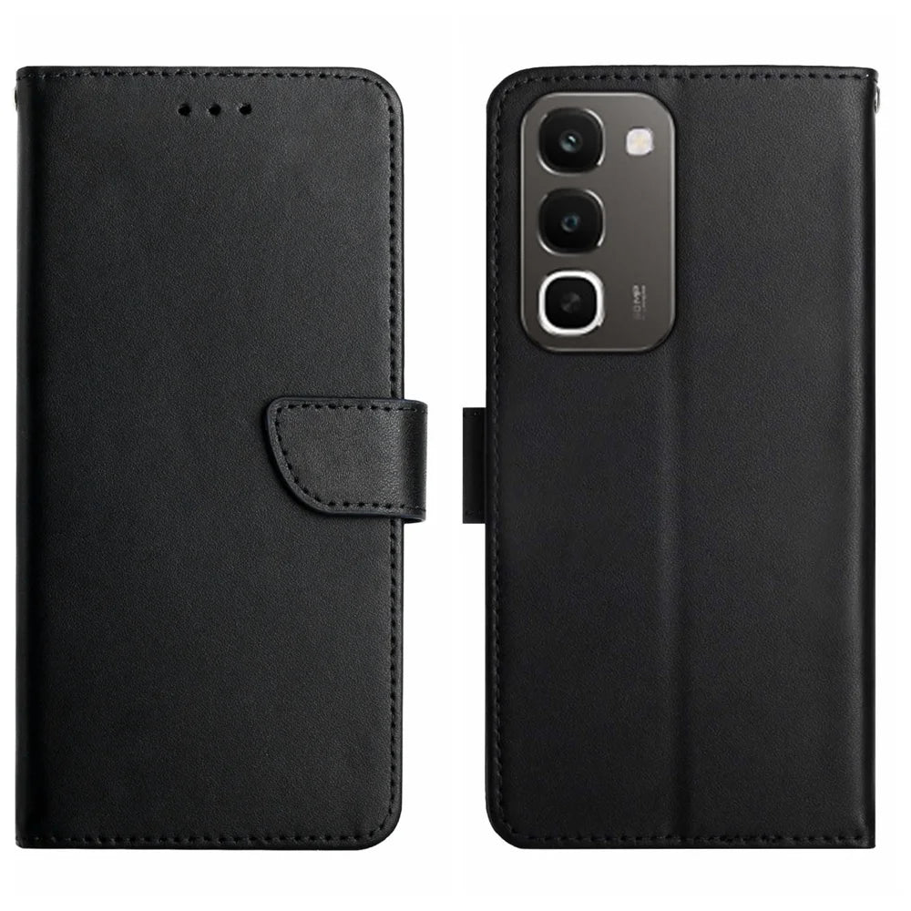Genuine Cow Leather Case For Realme C100x 4G / C100i 4G / C100 4G Phone Cover Nappa Texture - Black - 1