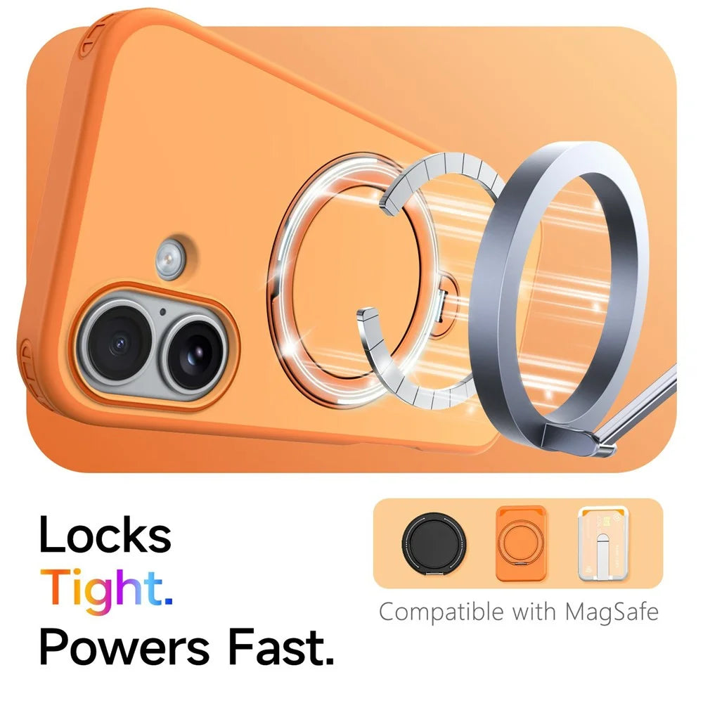 For iPhone 17 Magnetic Case Ring Holder Kickstand PC + TPU Dual-Layer Protective Phone Cover - Orange - 2