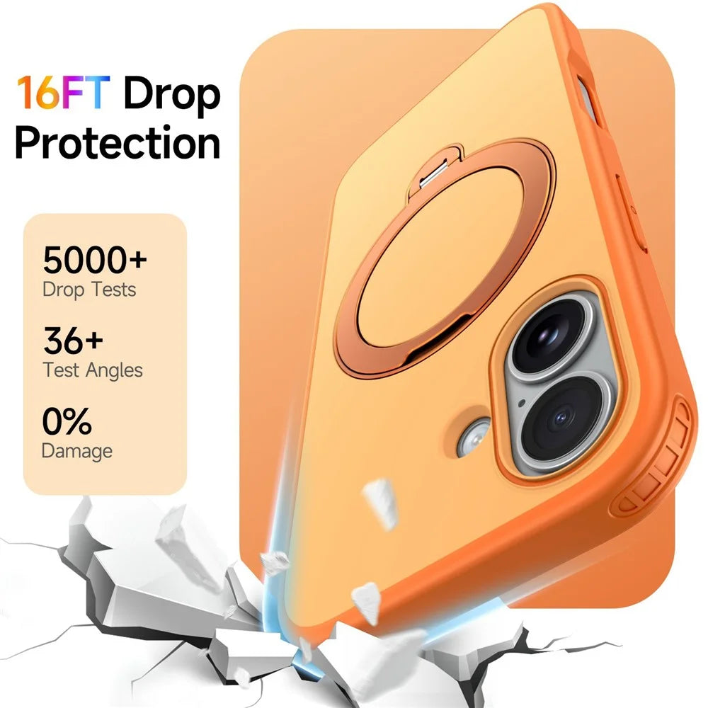 For iPhone 17 Magnetic Case Ring Holder Kickstand PC + TPU Dual-Layer Protective Phone Cover - Orange - 3