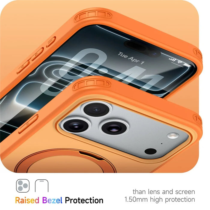 For iPhone 18 Pro / 17 Pro Magnetic Case Ring Holder Kickstand PC + TPU Dual-Layer Protective Phone Cover - Orange - 4