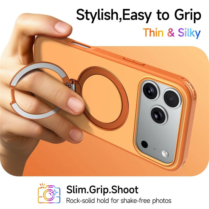 For iPhone 18 Pro / 17 Pro Magnetic Case Ring Holder Kickstand PC + TPU Dual-Layer Protective Phone Cover - Orange - 6